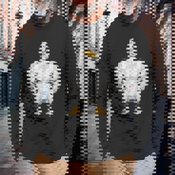 漫画の筋肉アヒル 長袖Tシャツ 高齢者への贈り物