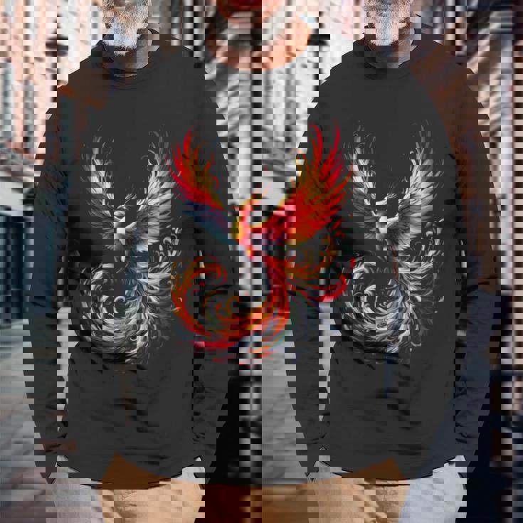 火の鳥 不死鳥 神話上の鳥 立ち上がり 再び生まれる 灰 長袖tシャツ 長袖Tシャツ 高齢者への贈り物
