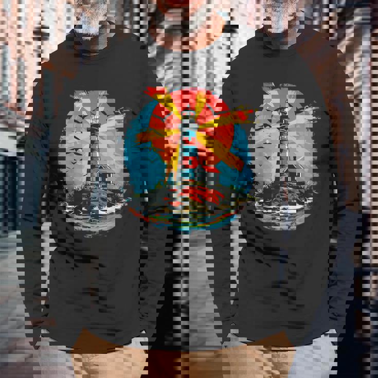 灯台 シーサイド ハウス セーリング 海 ビーチ ボート 長袖Tシャツ 高齢者への贈り物