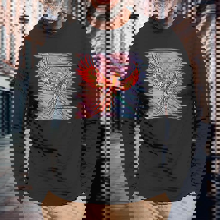 灰からのフェニックス 不死鳥 フェニックス 鳳凰 神話上の生き物 火 バード 長袖Tシャツ 高齢者への贈り物