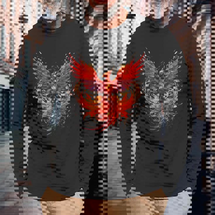 炎 フェニックス 鳥 若返り 神話 鳥 鳳凰 ライジング 長袖Tシャツ 高齢者への贈り物