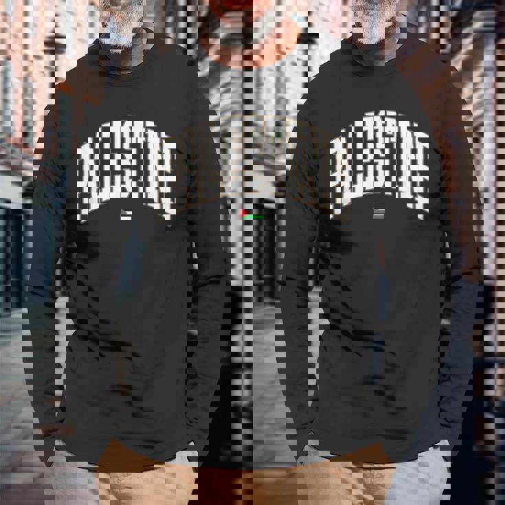 無料のパレスチナ大学代表チームフォント パレスチナの国旗を保存 長袖Tシャツ 高齢者への贈り物