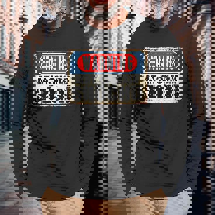 焼酎日本酒面白い警告サインが含まれている可能性があります 長袖Tシャツ 高齢者への贈り物