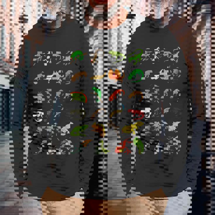 爬虫類 種別 かわいい ヤモリ トカゲ 長袖Tシャツ 高齢者への贈り物