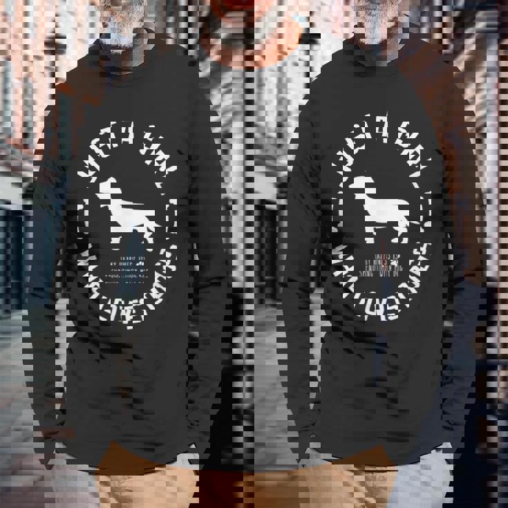 犬 おもしろ おしゃれ イヌ 可愛い ダックスフンド ミニチュアダックス シルエット 長袖Tシャツ 高齢者への贈り物