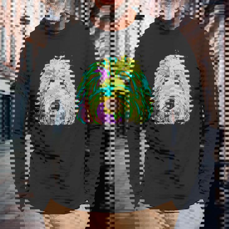 犬 カラフル ラブラドゥードル 長袖Tシャツ 高齢者への贈り物