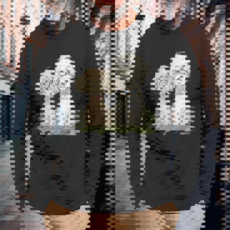 犬 トイプードル かわいい いぬ 子犬 ペット おもしろ 動物 イラスト 長袖Tシャツ 高齢者への贈り物