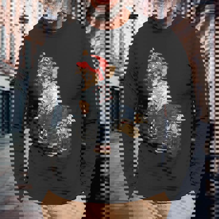 犬 おもしろ バイク オートバイ ライダース バイカー 面白い いぬ 長袖Tシャツ 高齢者への贈り物