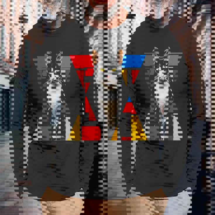 猫 グラフィック ペット アートワーク 猫 長袖Tシャツ 高齢者への贈り物