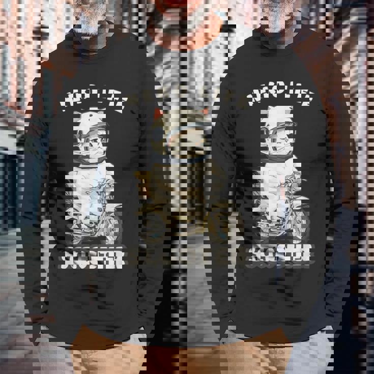 猫 ネコ 白猫 イラスト 原付 スクーター バイク 猫好き バイク好き かわいい おもしろ レトロ Neko Life 長袖Tシャツ 高齢者への贈り物