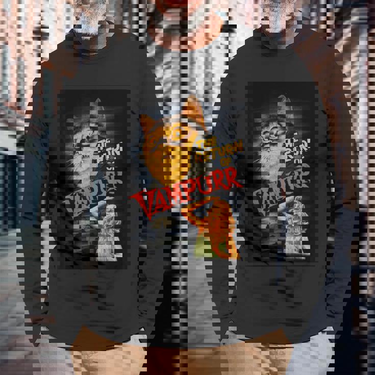 猫 吸血鬼 クラシック ホラー 映画 ファニー グラフィック シャツ 長袖Tシャツ 高齢者への贈り物