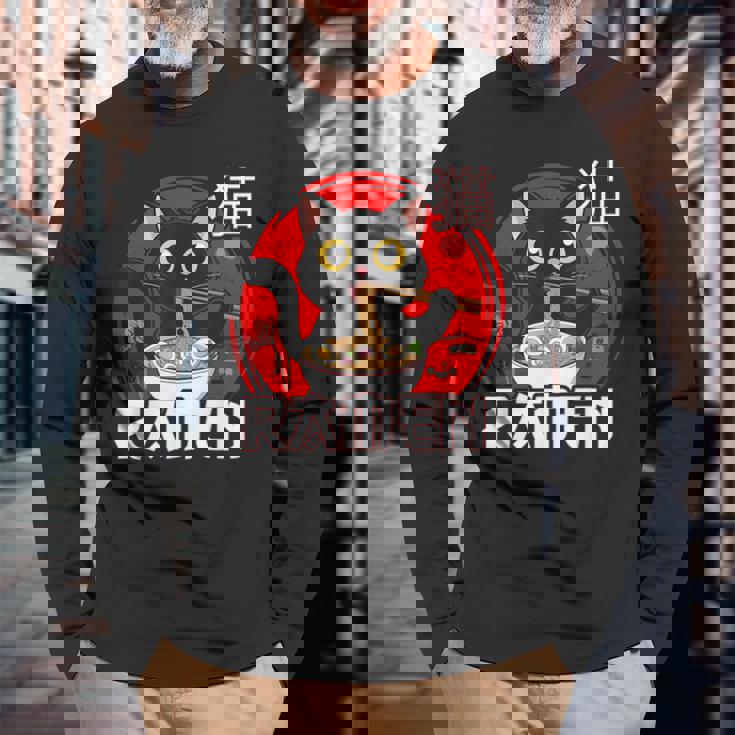 猫 食べる ラーメン 麺 日本 かわいい アニメ 猫 ラーメン 猫 長袖Tシャツ 高齢者への贈り物