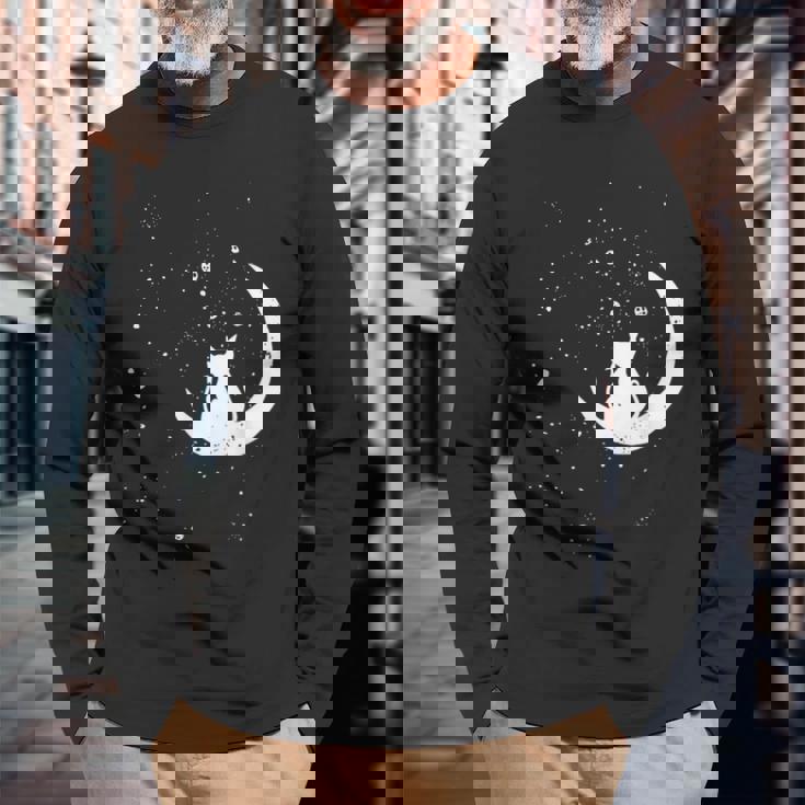 猫の家族 月の絵柄 メンズ レディース 子供 長袖Tシャツ 高齢者への贈り物