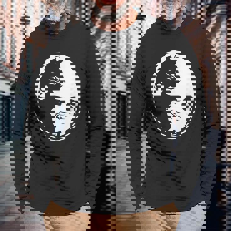 猫の陰陽相互接続 長袖Tシャツ 高齢者への贈り物