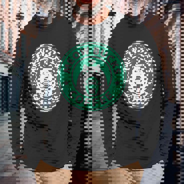 猫バックスコ－ヒ－ スタバ 可愛い カフェ 個性的 パロディ 面白い 笑える 長袖Tシャツ 高齢者への贈り物