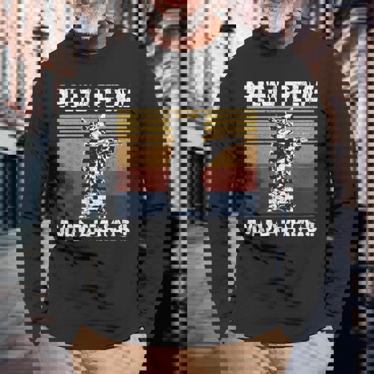 猫ビンテージpewpewpewマダファカス猫クレイジーピュー 長袖Tシャツ 高齢者への贈り物