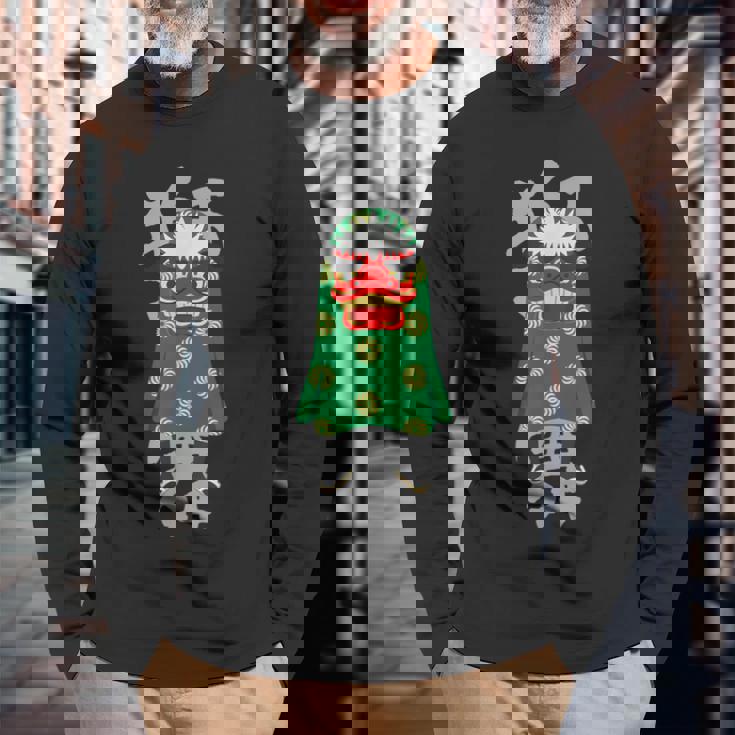 獅子舞 レトロな日本の祭り文化デザイン 長袖Tシャツ 高齢者への贈り物