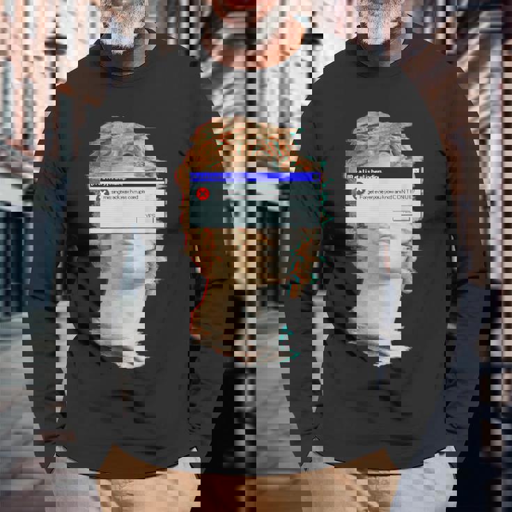 現実は曲がっている。エラーポップアップ付きの美的ギリシャ像 長袖Tシャツ 高齢者への贈り物