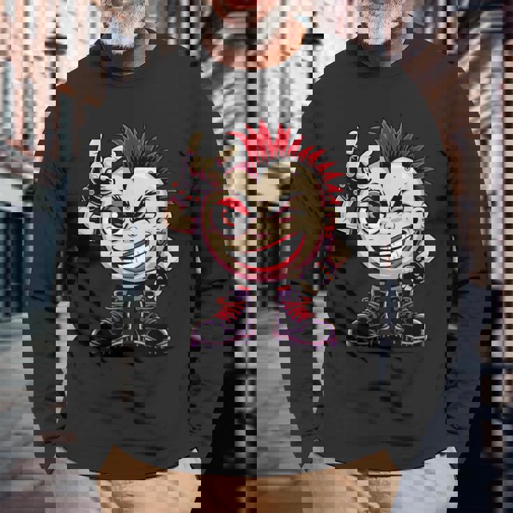 生意気なパンクロックロッカー イロとブーツ付き 面白いパンク 長袖Tシャツ 高齢者への贈り物