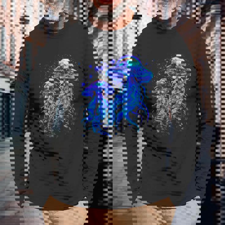 生物発光発光クラゲ 長袖Tシャツ 高齢者への贈り物