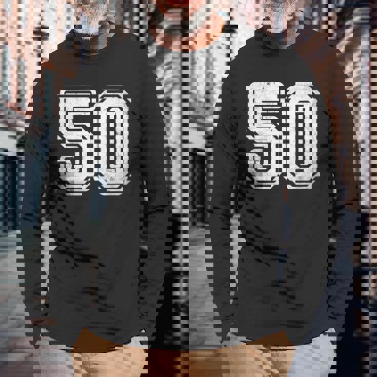 番号 50 ホワイト スポーツ ディストレスト番号 長袖Tシャツ 高齢者への贈り物