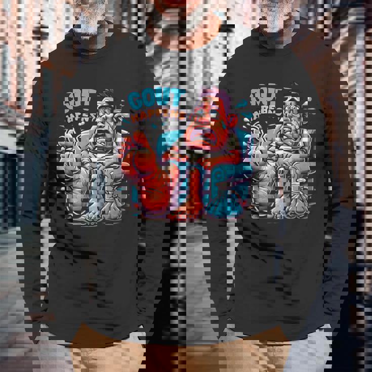 痛風が起こる 面白くて陽気な愚かな痛み むくみ 長袖Tシャツ 高齢者への贈り物