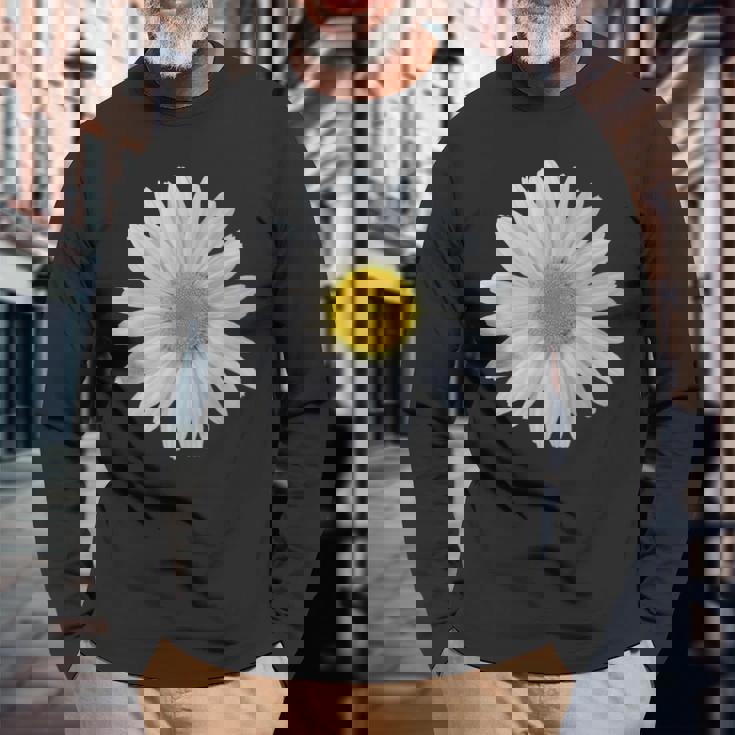 白いデイジーの花、咲くデイジー、花、花、デイジー 長袖Tシャツ 高齢者への贈り物