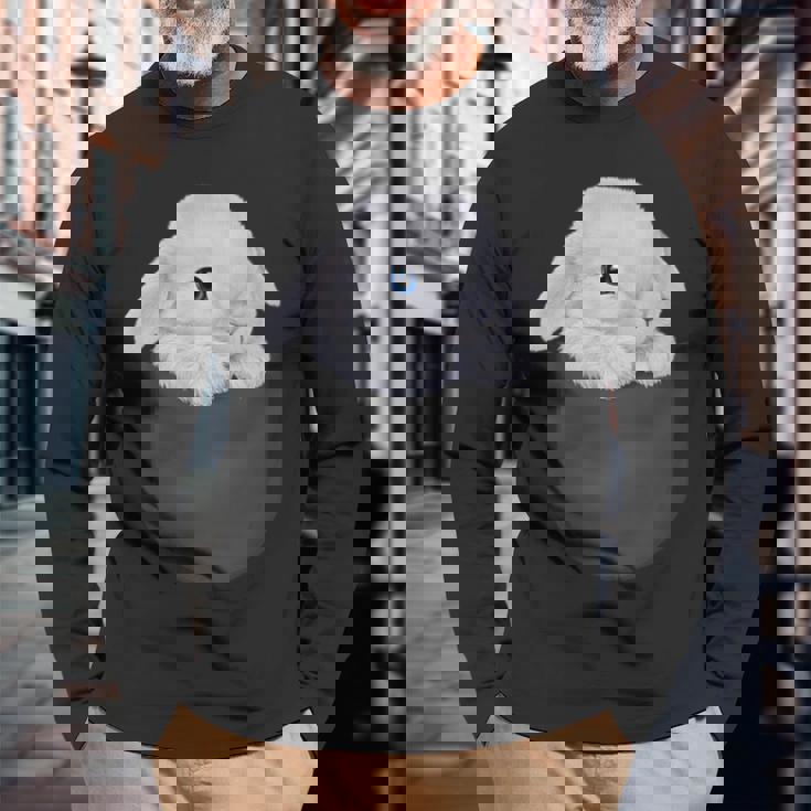 白毛 兎 うさぎ ポケット 長袖Tシャツ 高齢者への贈り物