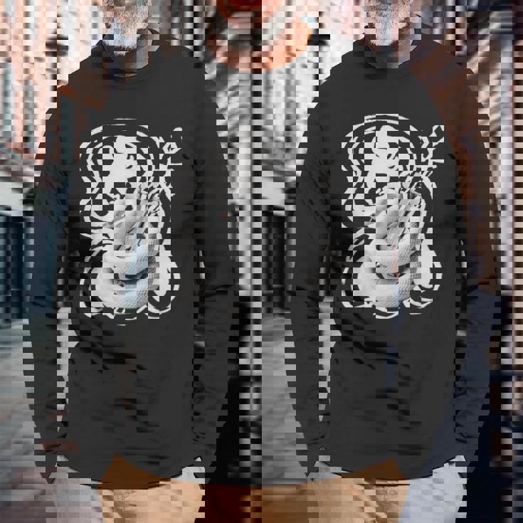 白蛇と弁財天 和風神秘デザイン 蛇と楽器モチーフ 長袖Tシャツ 高齢者への贈り物