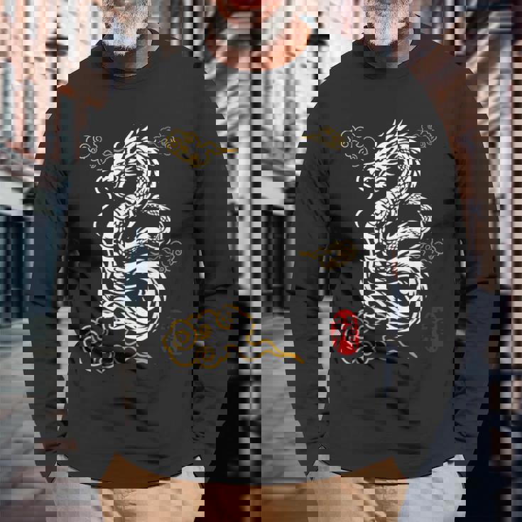 白龍、日本文化、縁起の良い 長袖Tシャツ 高齢者への贈り物