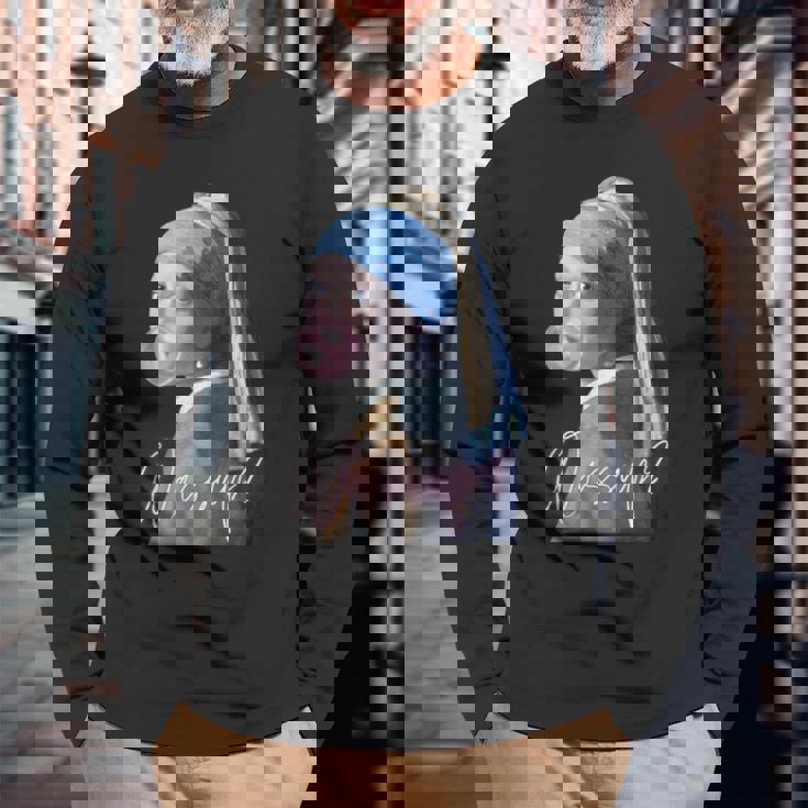 真珠の耳飾りの少女 フェルメール 面白い オルタード アート Wassup 長袖Tシャツ 高齢者への贈り物