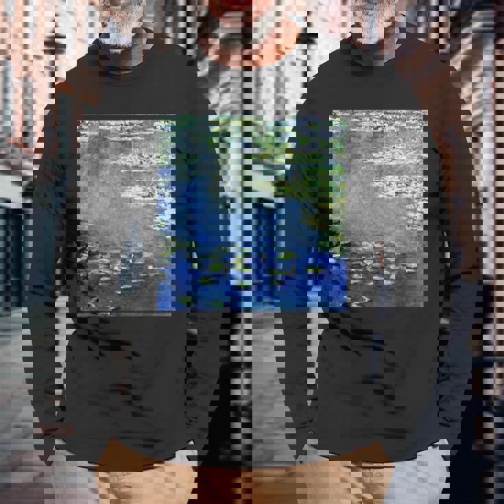 睡蓮の絵 長袖Tシャツ 高齢者への贈り物