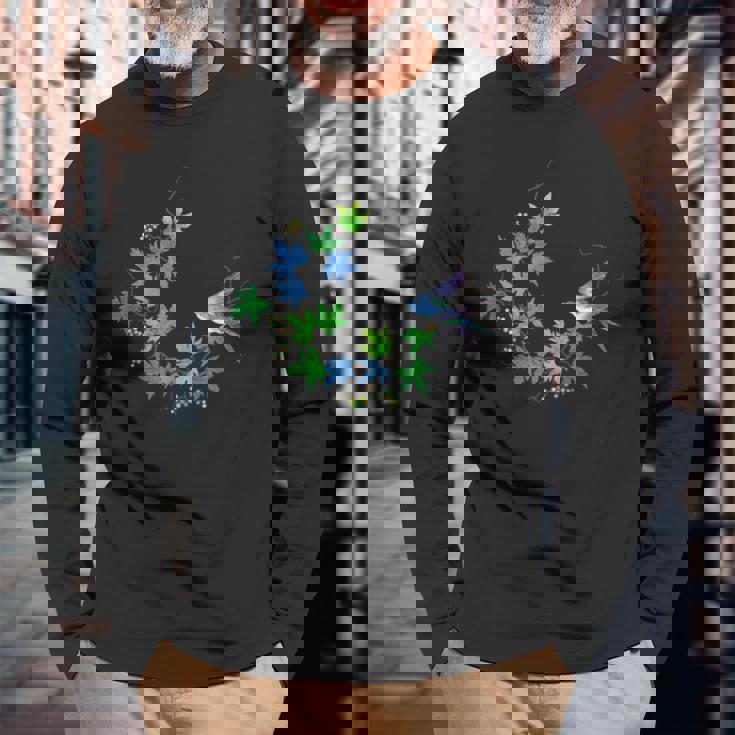 碧い楓 碧い鳥 長袖Tシャツ 高齢者への贈り物