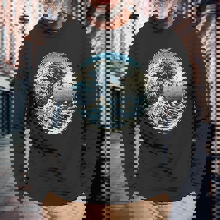 神奈川沖グレートウェーブウィズガメラ 長袖Tシャツ 高齢者への贈り物