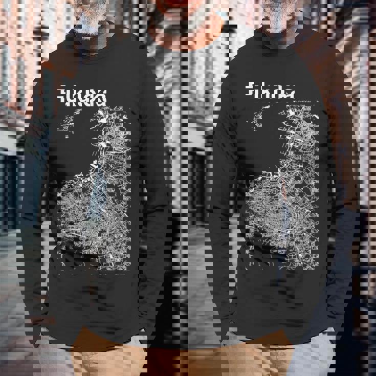 福岡ジャパン クラシック シティ マップ グラフィック 長袖Tシャツ 高齢者への贈り物