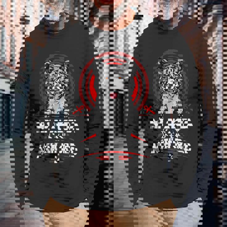 私の秋田は古代の品種の面白い子犬の犬の恋人です 長袖Tシャツ 高齢者への贈り物