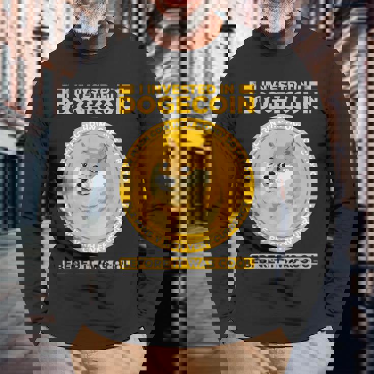 私は面白い暗号通貨のユーモアの前にドージコインに投資しました 長袖Tシャツ 高齢者への贈り物