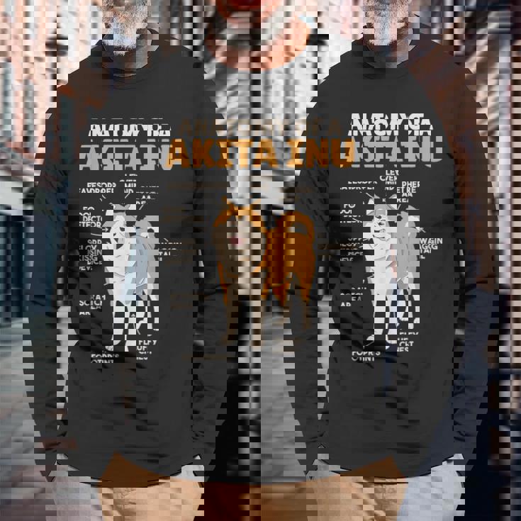 秋田犬 解剖学 甘い説明 秋田犬 長袖Tシャツ 高齢者への贈り物