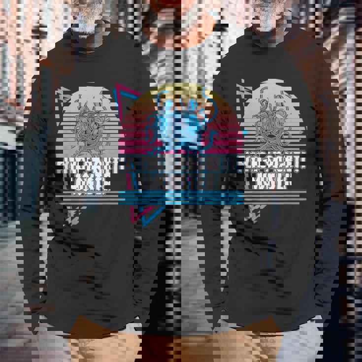 空飛ぶスパゲッティモンスター パスタファリ Fsm 無神論者 レトロ 長袖Tシャツ 高齢者への贈り物