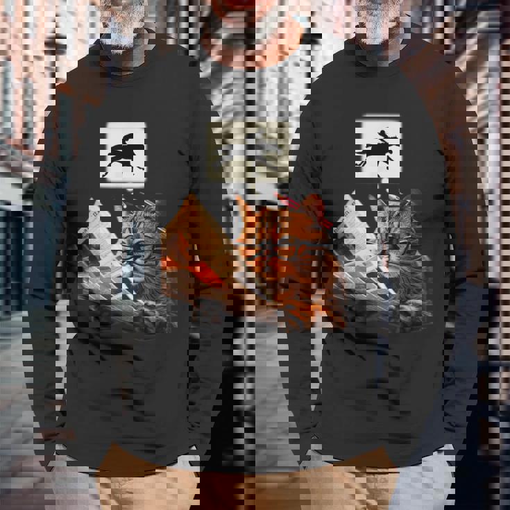 競馬 猫 ネコ 面白いtシャツ 馬tシャツ ウマ レース 馬 乗馬 メンズ おもしろグッズ ネタ 大人 男性 長袖Tシャツ 高齢者への贈り物