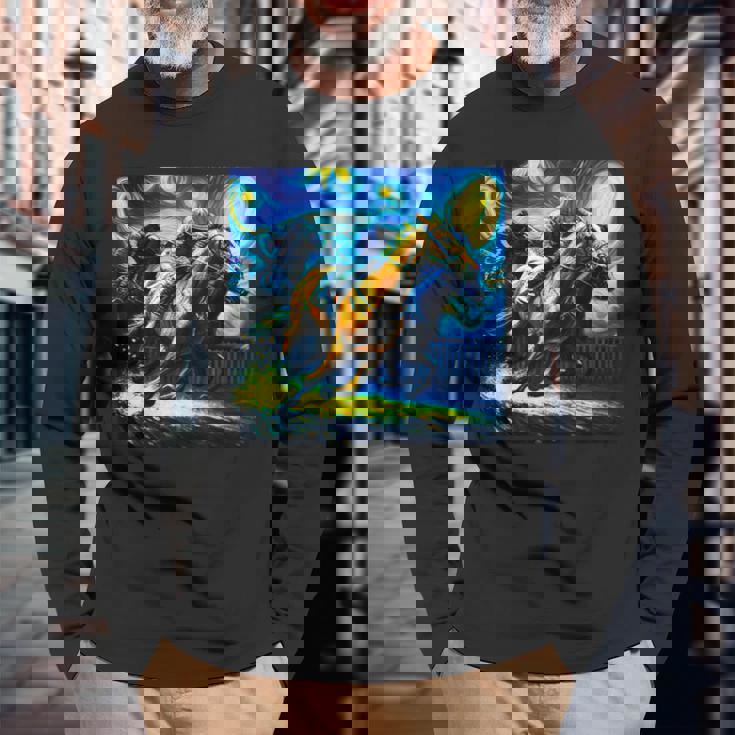 競馬 馬tシャツ おもしろ ウマ レース 馬 乗馬 競馬 面白いtシャツ メンズ グッズ ネタ 大人 男性 ゴッホ 長袖Tシャツ 高齢者への贈り物