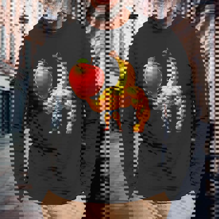 筋肉バナナリフティングジャイアントアップル 長袖Tシャツ 高齢者への贈り物