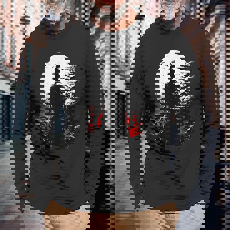 筒垣 ステンシル 染付 日本 美術 ギフト おもしろ 長袖Tシャツ 高齢者への贈り物