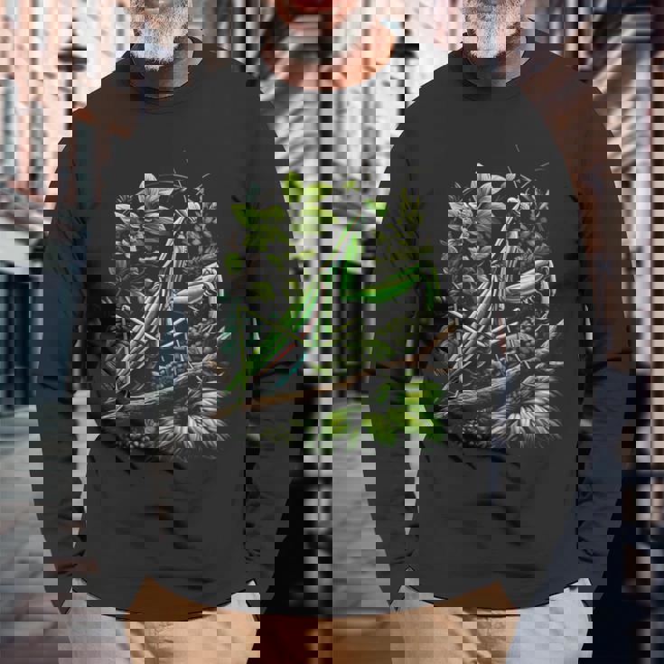節足動物崇拝者 謎めいたカマキリ 水彩インク 長袖Tシャツ 高齢者への贈り物