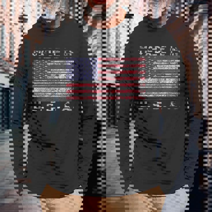 米国製 星条旗 星条旗 カラー 長袖Tシャツ 高齢者への贈り物