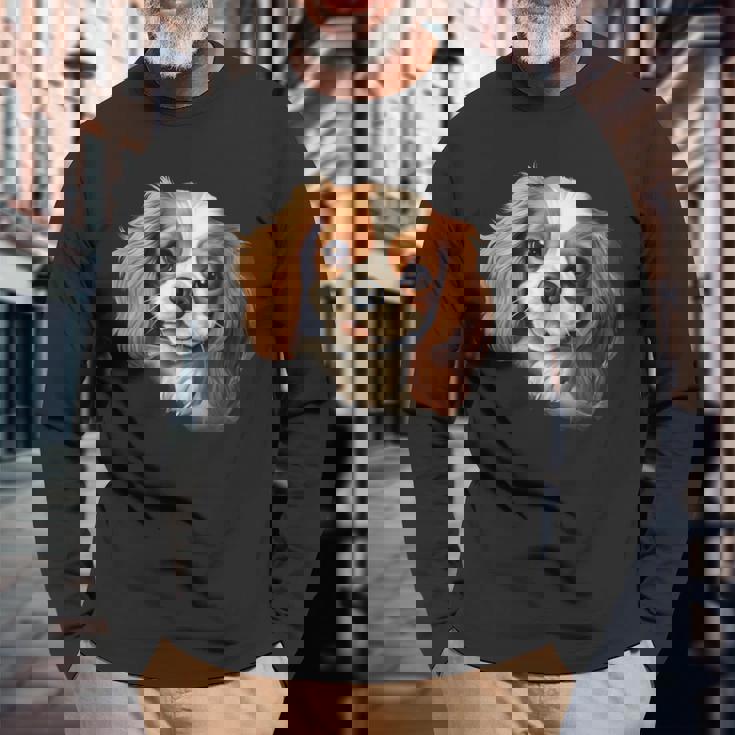 素敵で面白い覗き見犬 キャバリアキングチャールズスパニエル 長袖Tシャツ 高齢者への贈り物