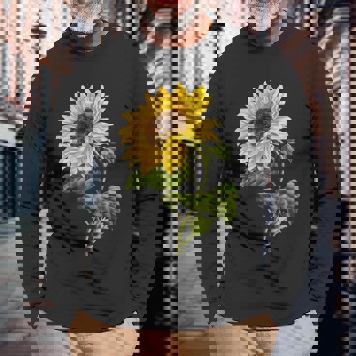 素敵なかわいいヒマワリの植物の花のアートワーク 長袖Tシャツ 高齢者への贈り物