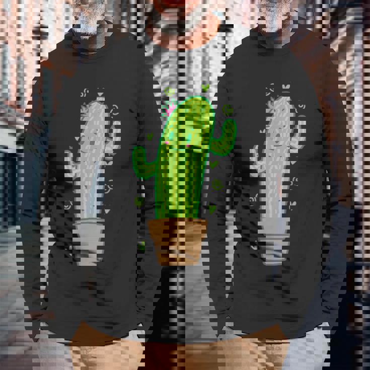 素敵なムードのサボテン 長袖Tシャツ 高齢者への贈り物