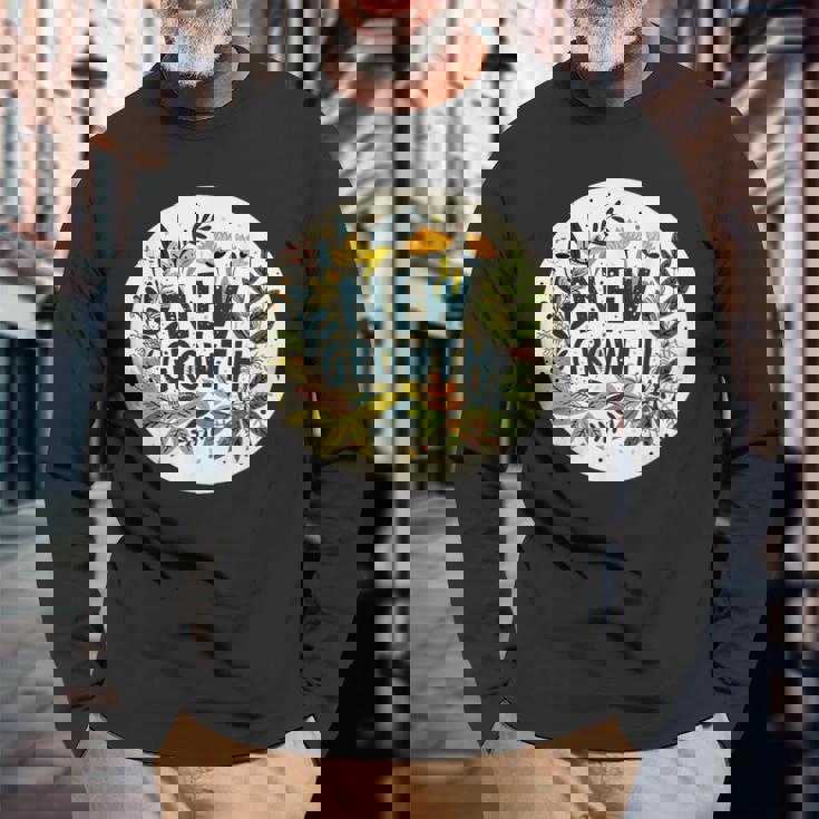 素敵な黄色い花と春の植物のための新しい成長スピーチ 長袖Tシャツ 高齢者への贈り物