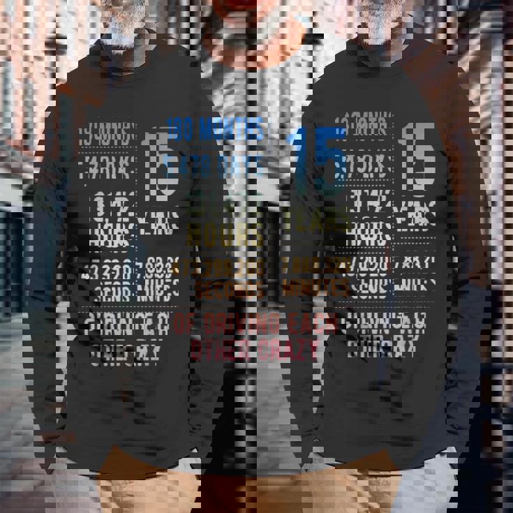 結婚15年 おもしろい 結婚15周年 長袖Tシャツ 高齢者への贈り物